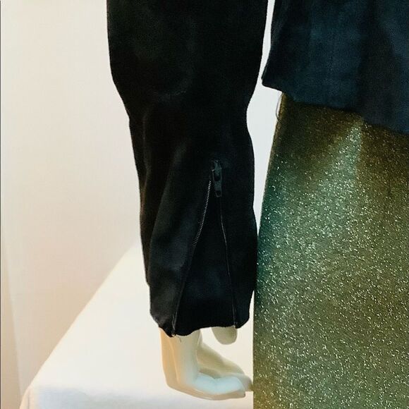 PETER COHEN ZIP FRONT FITTED SUEDE JACKET NWOT BLACK WHITE COLLAR DEATIL - Picture 3 of 6